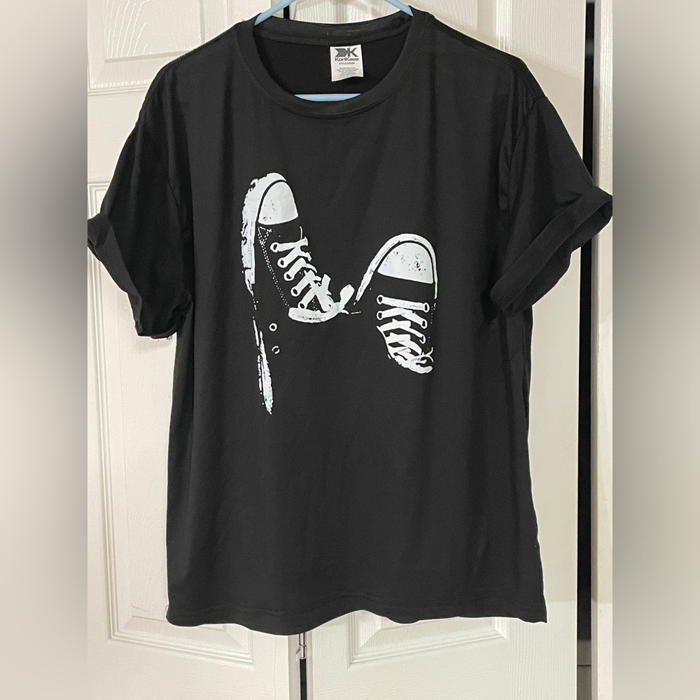 Black T-Shirt with White Sneaker Print
